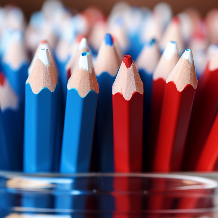 viele_weiße_rote_und_blaue_Stifte_im_Bleistifthalter